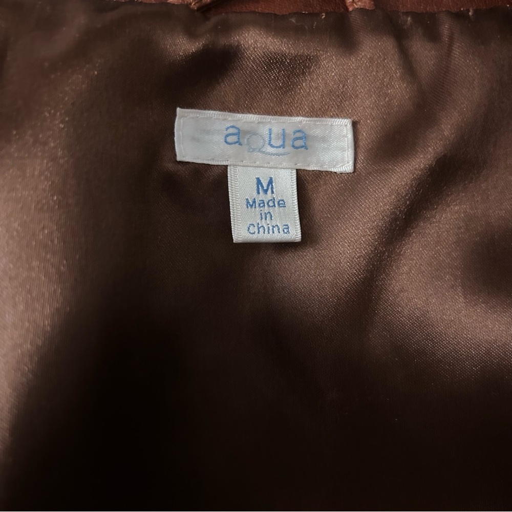 Y2K Aqua Cognac Brown Western Style Leather Blazer Floral Whipstitched Jacket M - Picture 7 of 8